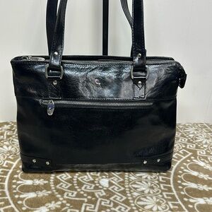 Ashwood Leather Tote- Crossbody Black Bag Three Section Zip